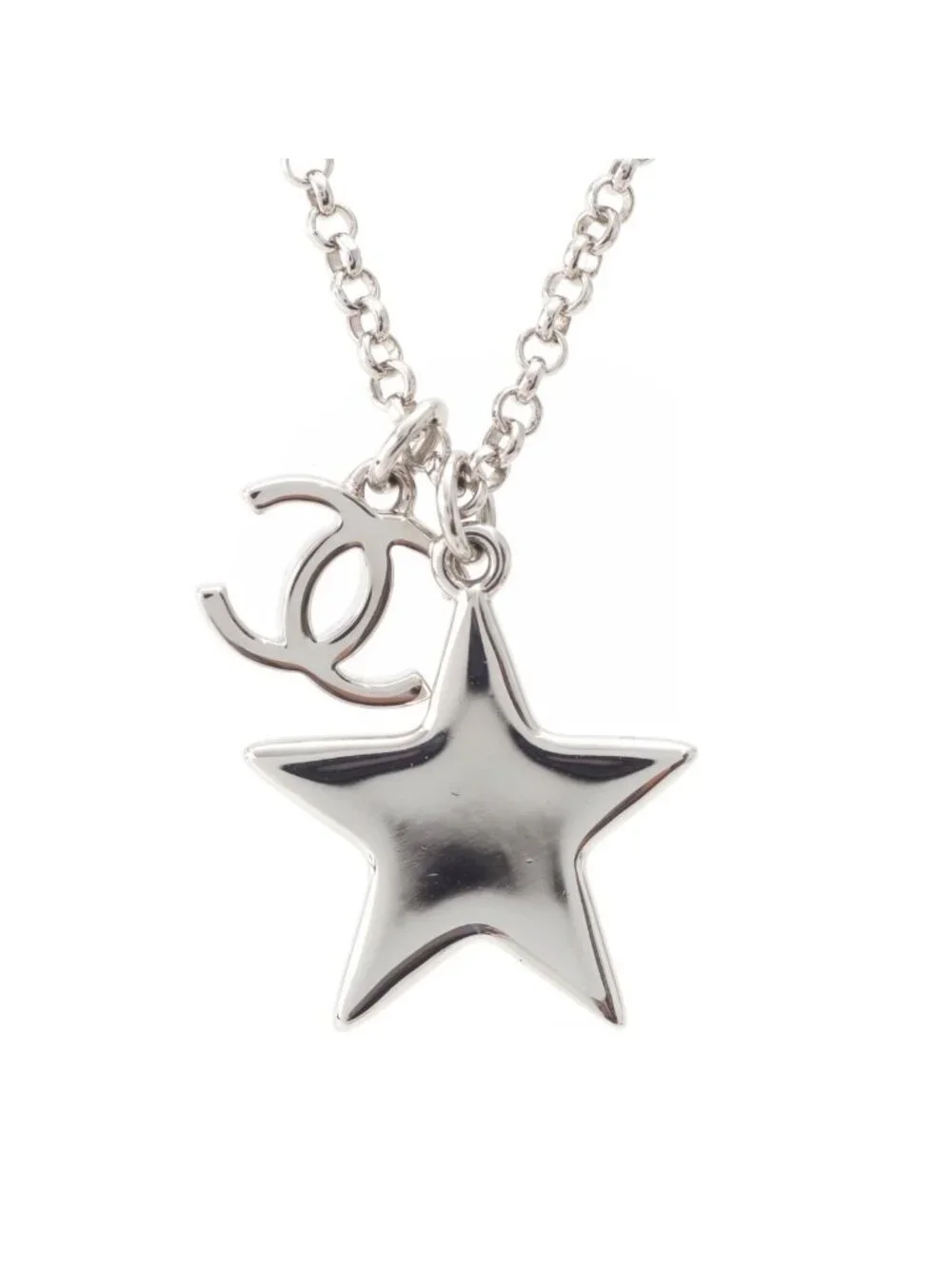 Chanel CC Logo Star Silver Necklace